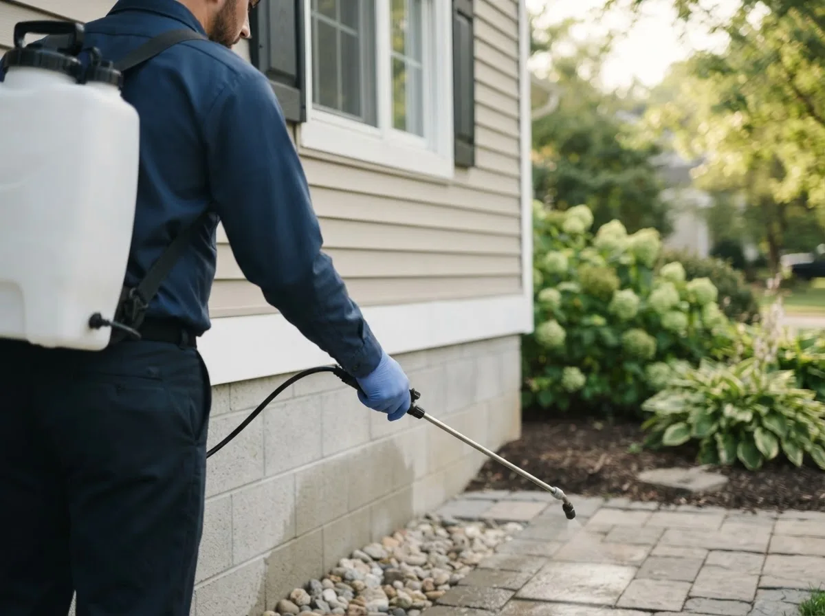 Pest control technician inspecting a home in South Wayne, WI